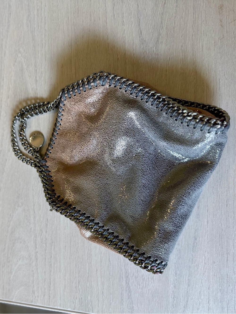 Stella McCartney Tiny Falabella Metallic Gray Chain-Trim Women's Crossbody Bag - Picture 6 of 11